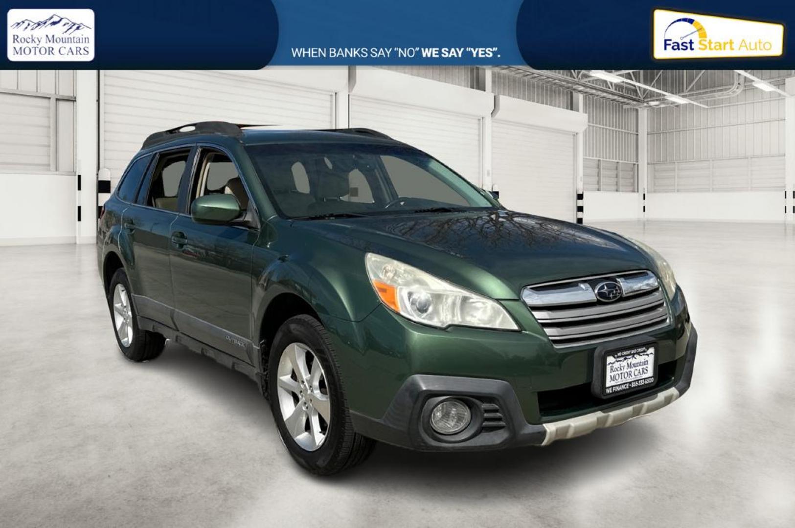 2013 Green Subaru Outback 2.5i Limited (4S4BRBKC6D3) with an 2.5L H4 DOHC 16V engine, Automatic, CVT w/Manual Mode transmission, located at 767 S State Road, Pleasant Grove, UT, 84062, (801) 785-1058, 40.354839, -111.736687 - Photo#0