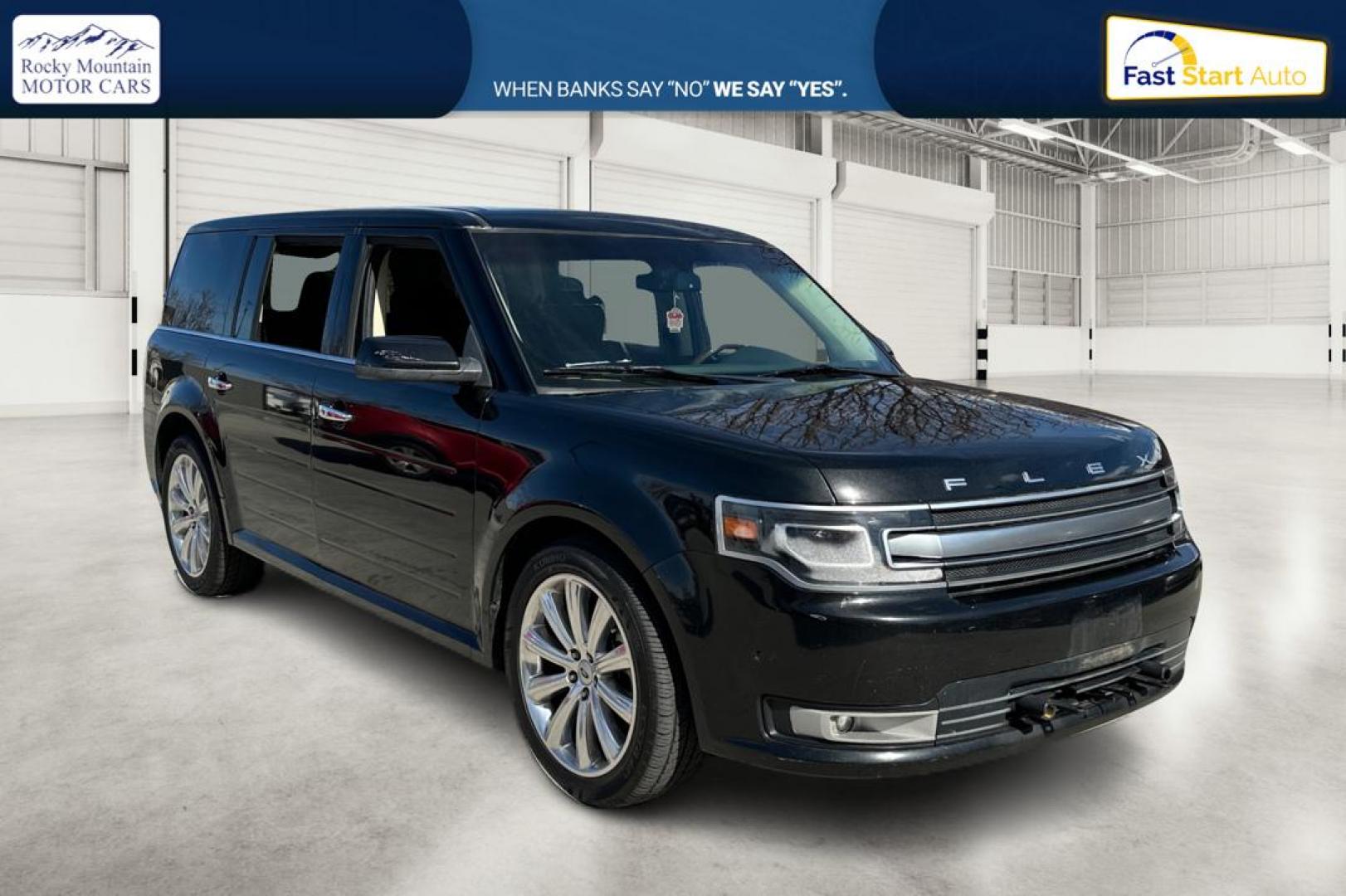 2014 Black Ford Flex Limited FWD (2FMGK5D87EB) with an 3.5L V6 DOHC 24V engine, 6-Speed Automatic Overdrive transmission, located at 767 S State Road, Pleasant Grove, UT, 84062, (801) 785-1058, 40.354839, -111.736687 - Photo#0