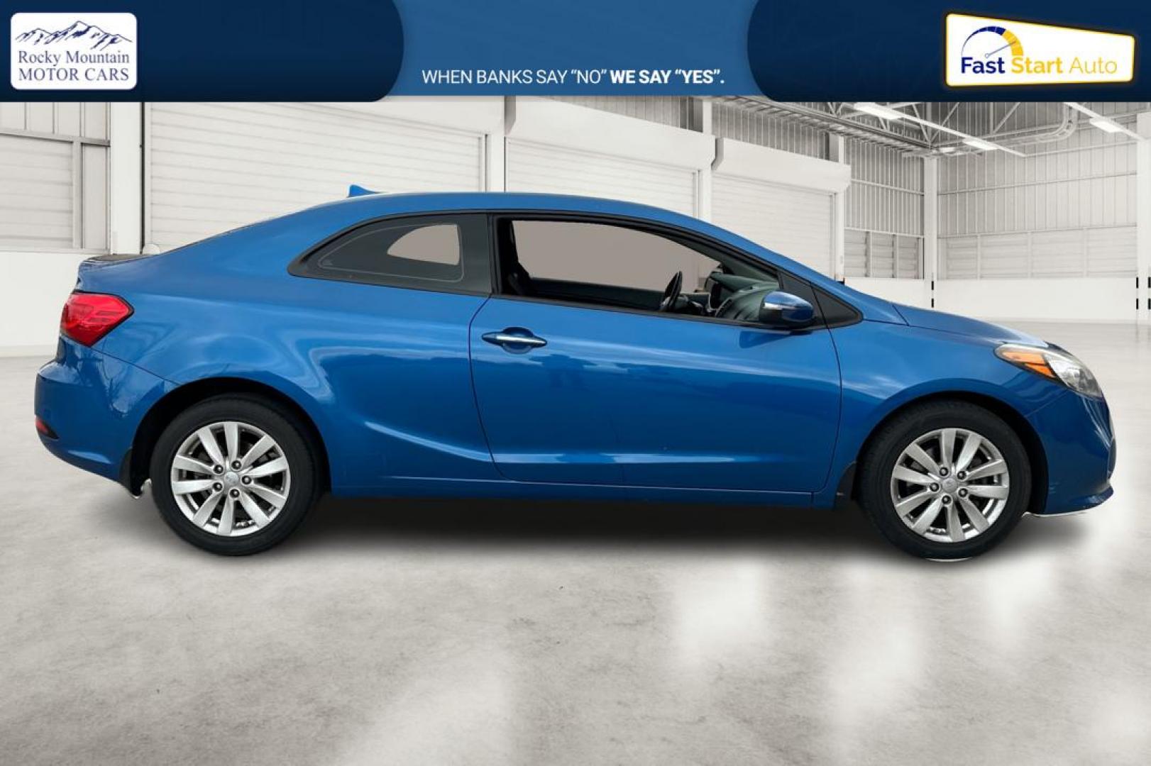 2014 Blue Kia Forte Koup EX (KNAFX6A86E5) with an 2.0L L4 DOHC 16V engine, 6-Speed Automatic transmission, located at 767 S State Road, Pleasant Grove, UT, 84062, (801) 785-1058, 40.354839, -111.736687 - Photo#1