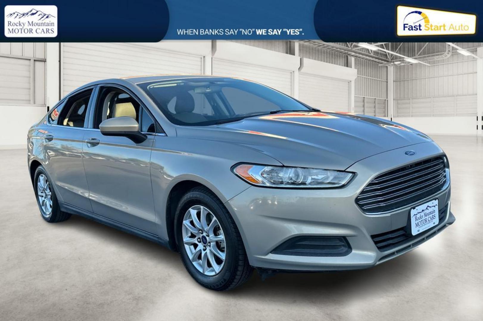 2015 Gray Ford Fusion S (3FA6P0G77FR) with an 2.5L L4 DOHC 16V engine, Auto, 6-Spd w/SelShft transmission, located at 7755 State Street, Midvale, UT, 84047, (801) 753-9063, 40.610329, -111.890656 - Photo#0