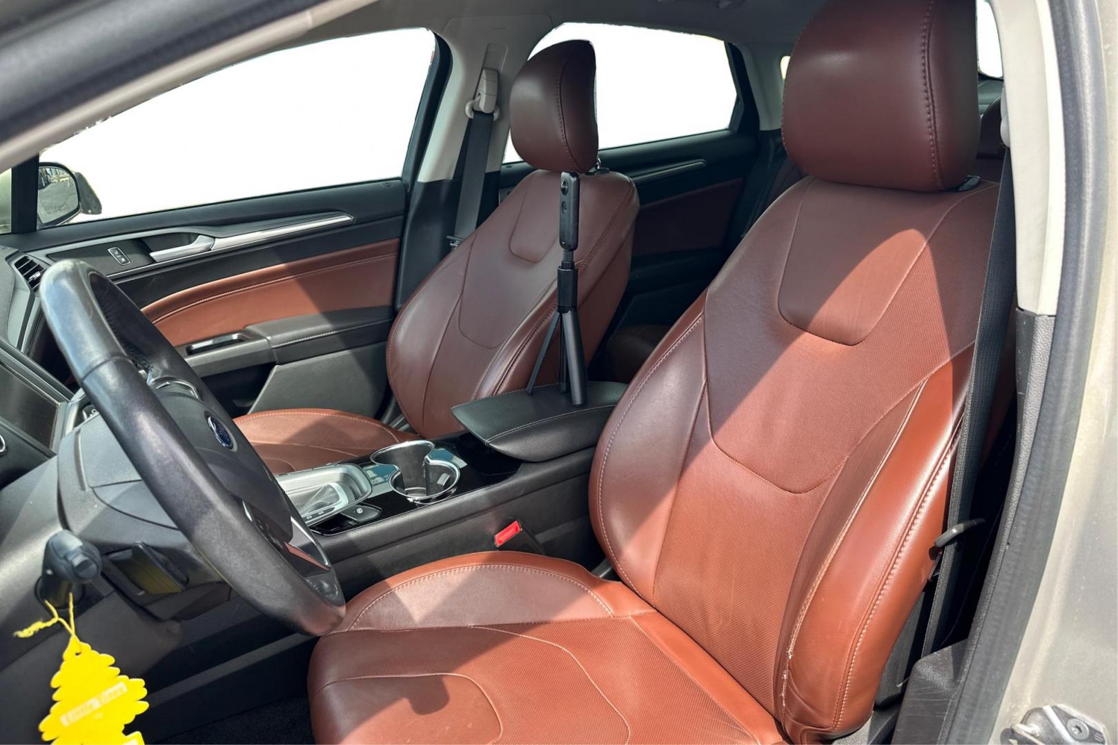 2015 Gray Ford Fusion Titanium (3FA6P0K93FR) with an 2.0L L4 DOHC 16V engine, Auto, 6-Spd w/SelShft transmission, located at 7755 State Street, Midvale, UT, 84047, (801) 753-9063, 40.610329, -111.890656 - Photo#14