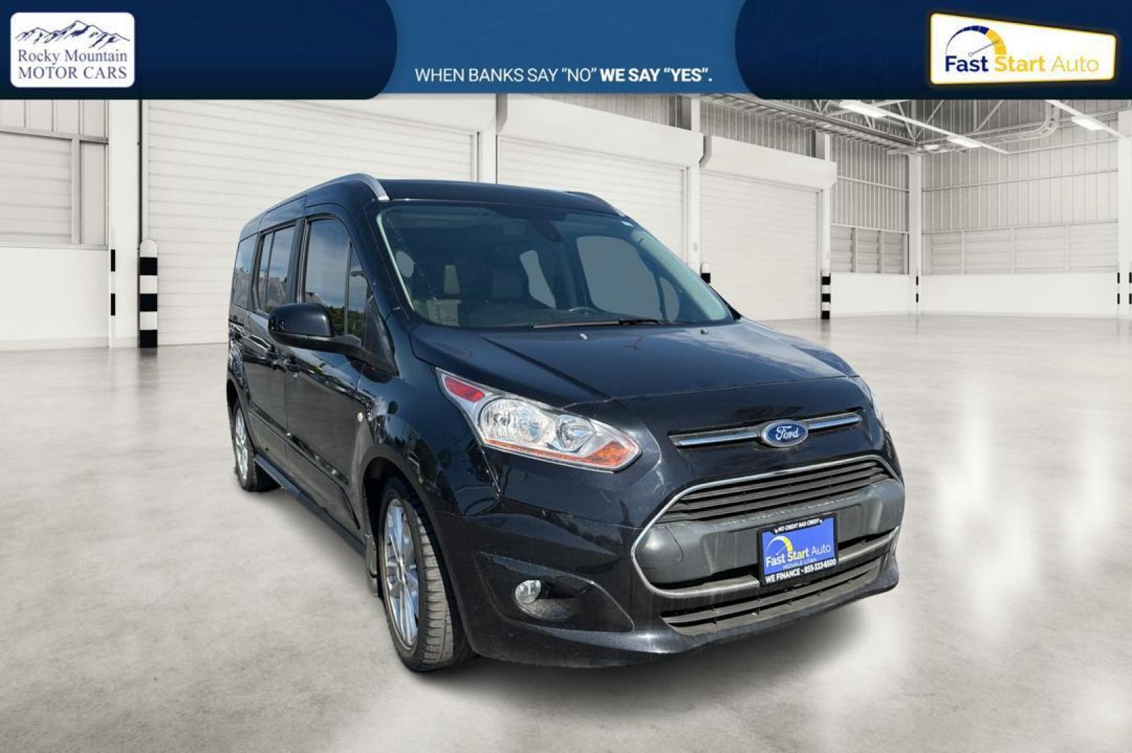 2015 Black Ford Transit Connect Wagon Titanium w/Rear Liftgate LWB (NM0GE9G72F1) with an 2.5L L4 DOHC 16V engine, 6-Speed Automatic transmission, located at 7755 State Street, Midvale, UT, 84047, (801) 753-9063, 40.610329, -111.890656 - Photo#0