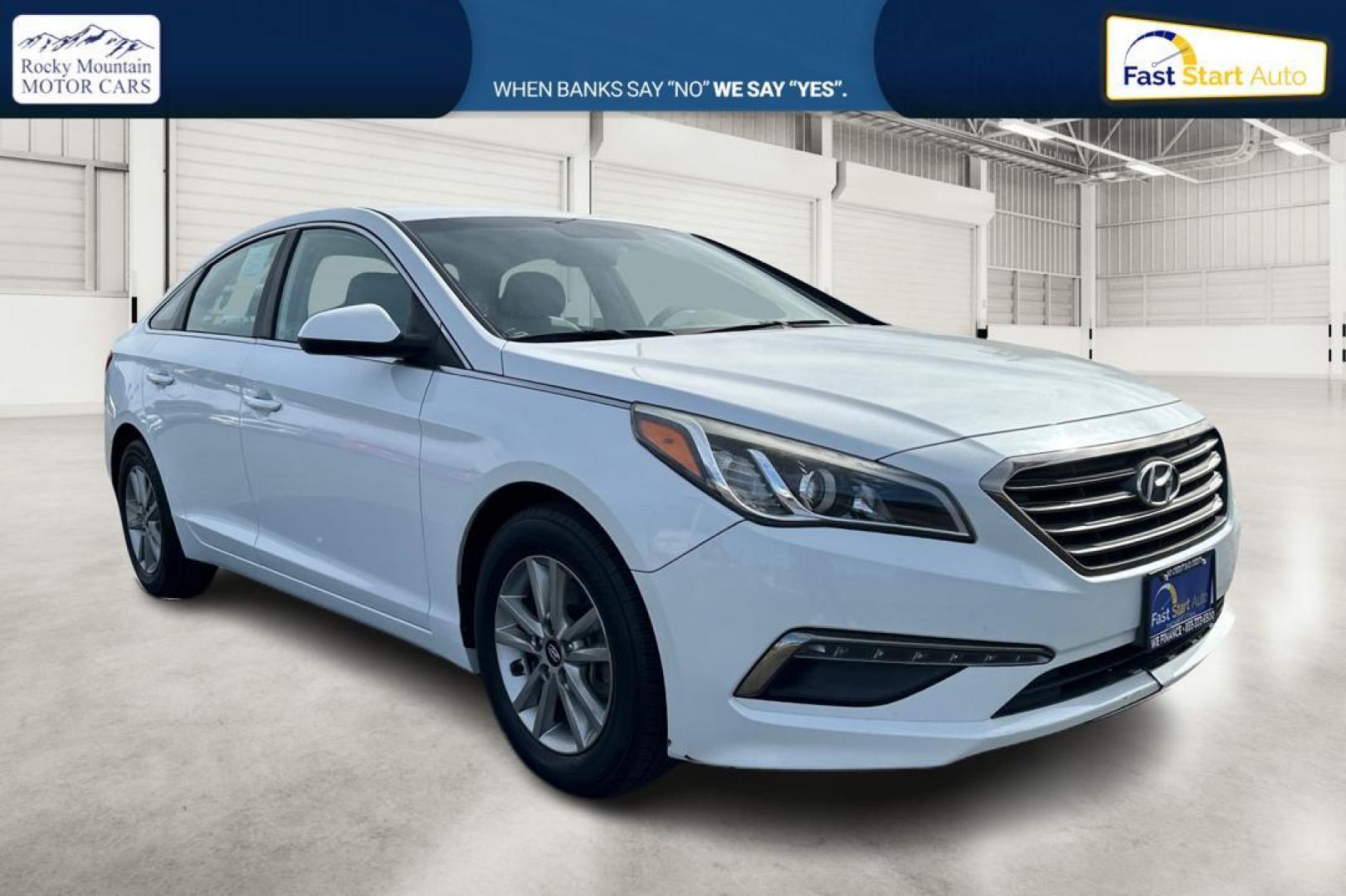 2015 White Hyundai Sonata ECO (5NPE24AF1FH) with an 1.6L L4 DOHC 16V engine, 7-Speed Automatic transmission, located at 7755 State Street, Midvale, UT, 84047, (801) 753-9063, 40.610329, -111.890656 - Photo#0