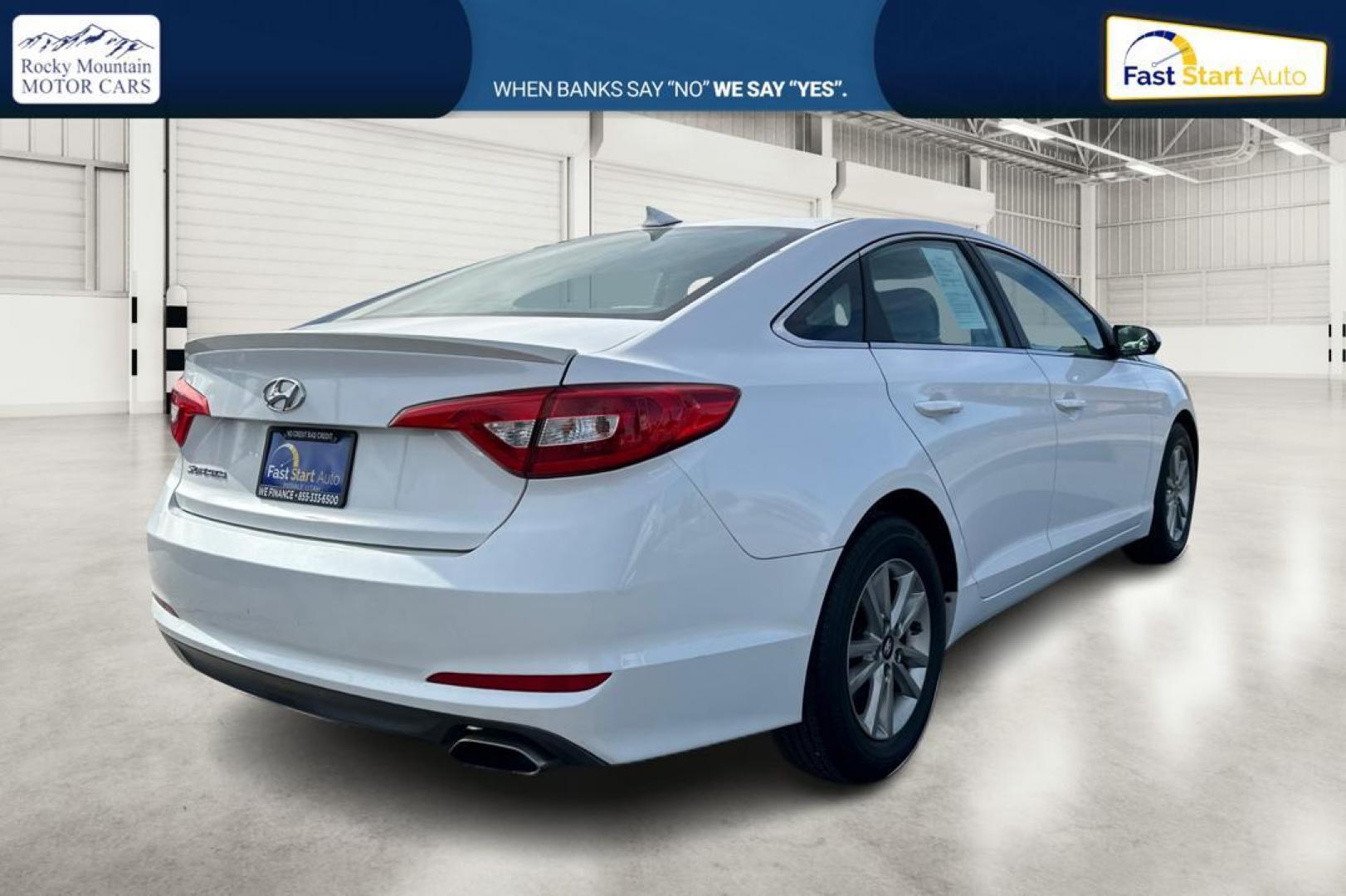 2015 White Hyundai Sonata ECO (5NPE24AF1FH) with an 1.6L L4 DOHC 16V engine, 7-Speed Automatic transmission, located at 7755 State Street, Midvale, UT, 84047, (801) 753-9063, 40.610329, -111.890656 - Photo#2