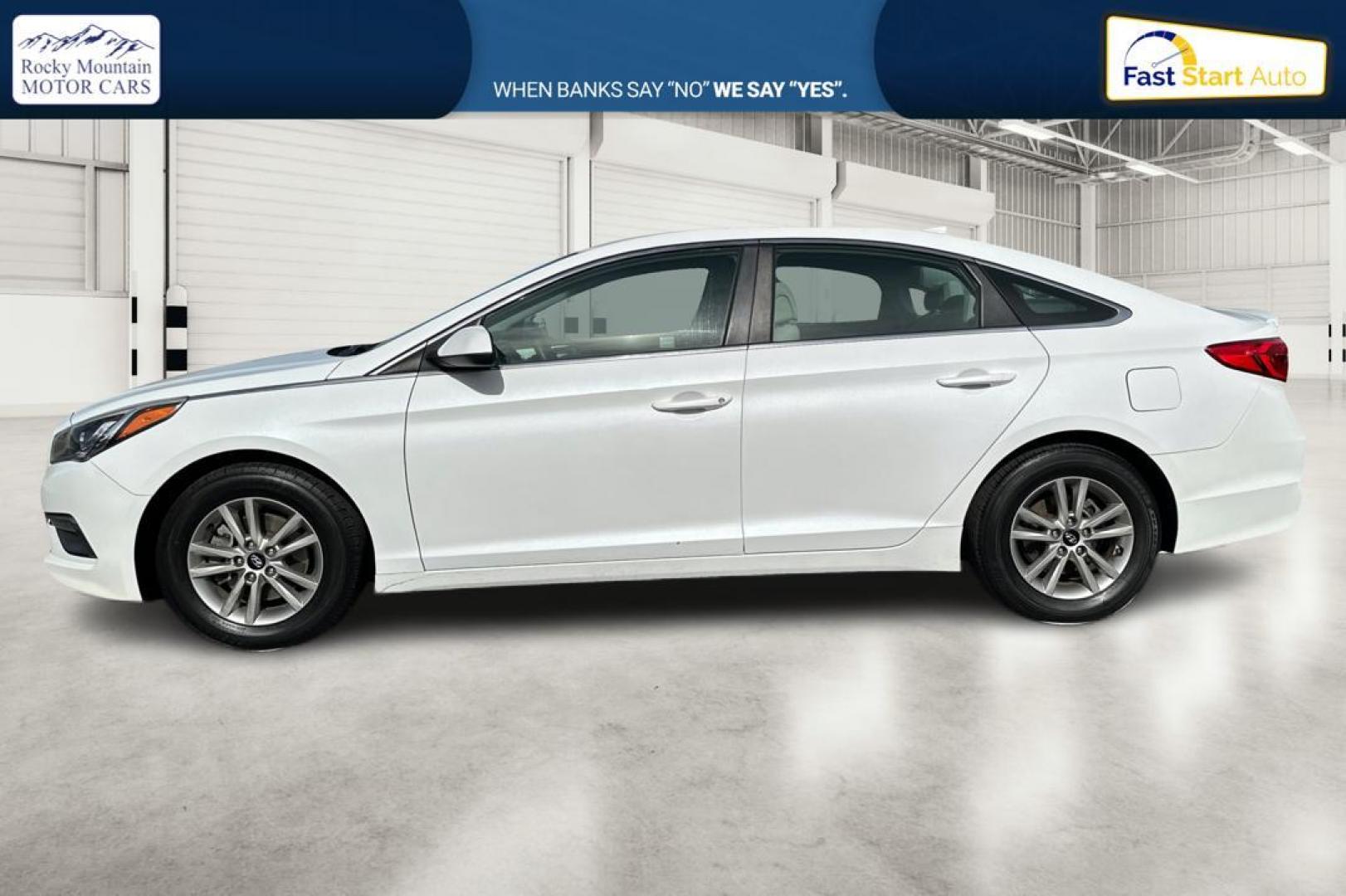2015 White Hyundai Sonata ECO (5NPE24AF1FH) with an 1.6L L4 DOHC 16V engine, 7-Speed Automatic transmission, located at 7755 State Street, Midvale, UT, 84047, (801) 753-9063, 40.610329, -111.890656 - Photo#6