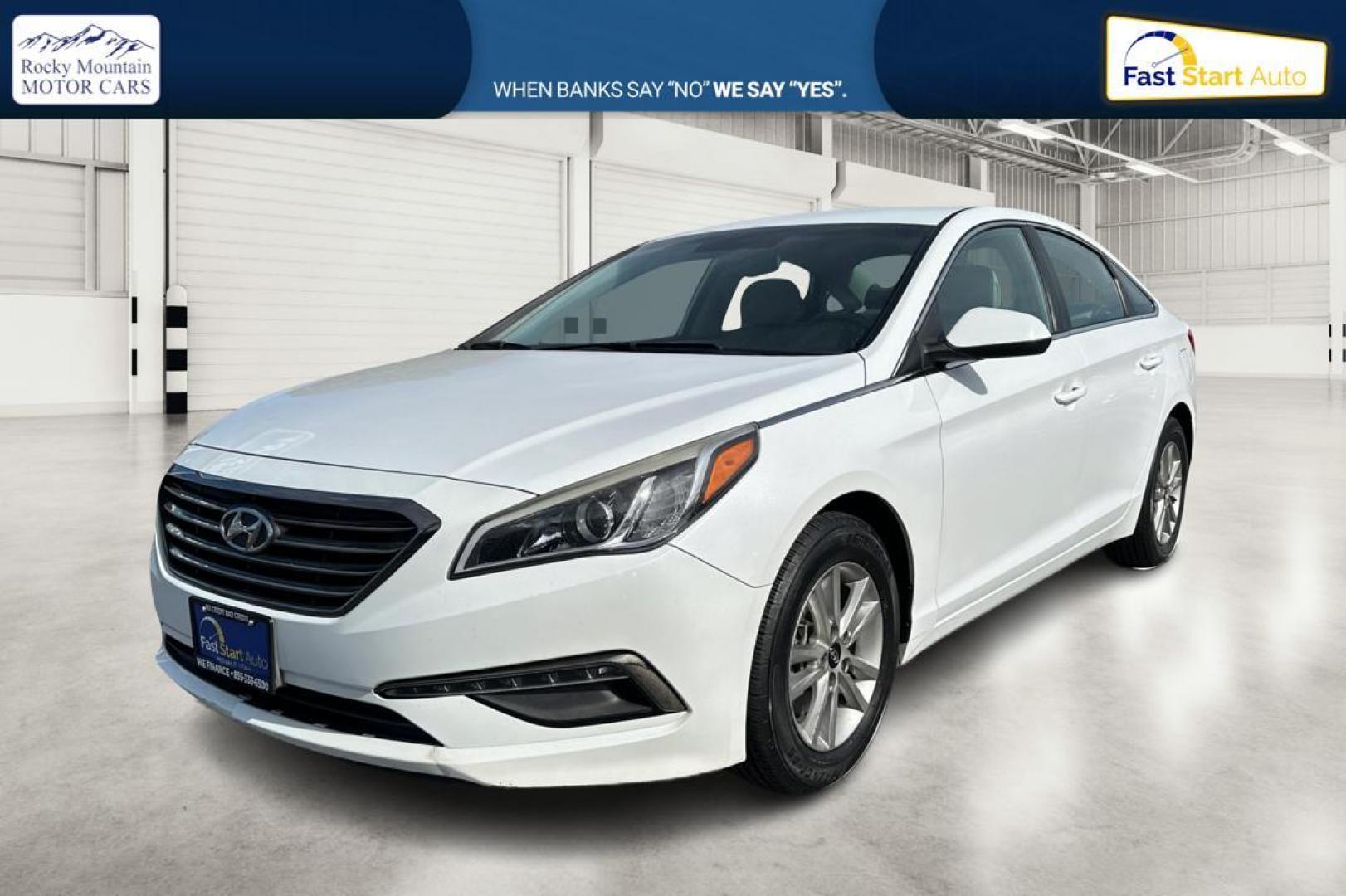 2015 White Hyundai Sonata ECO (5NPE24AF1FH) with an 1.6L L4 DOHC 16V engine, 7-Speed Automatic transmission, located at 7755 State Street, Midvale, UT, 84047, (801) 753-9063, 40.610329, -111.890656 - Photo#8