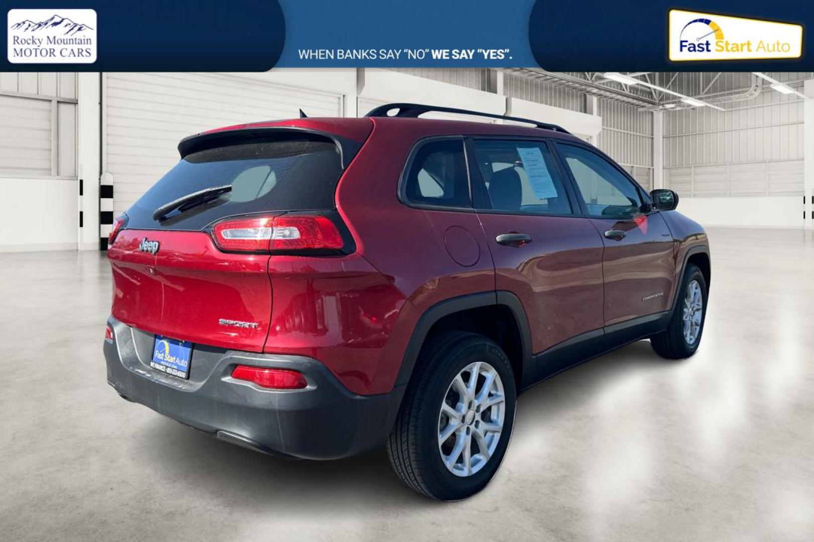 2015 Red Jeep Cherokee Sport FWD (1C4PJLAB8FW) with an 2.4L L4 DOHC 16V engine, 9-Speed Automatic transmission, located at 7755 State Street, Midvale, UT, 84047, (801) 753-9063, 40.610329, -111.890656 - Photo#2