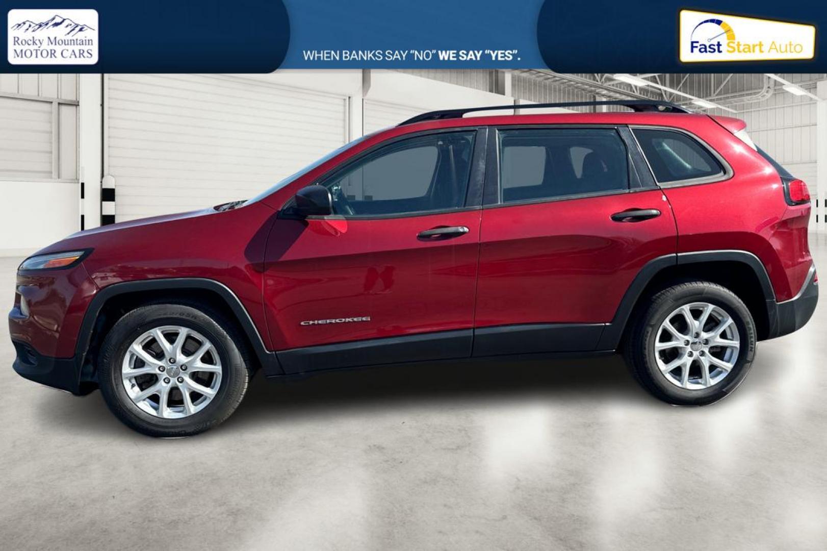 2015 Red Jeep Cherokee Sport FWD (1C4PJLAB8FW) with an 2.4L L4 DOHC 16V engine, 9-Speed Automatic transmission, located at 7755 State Street, Midvale, UT, 84047, (801) 753-9063, 40.610329, -111.890656 - Photo#6