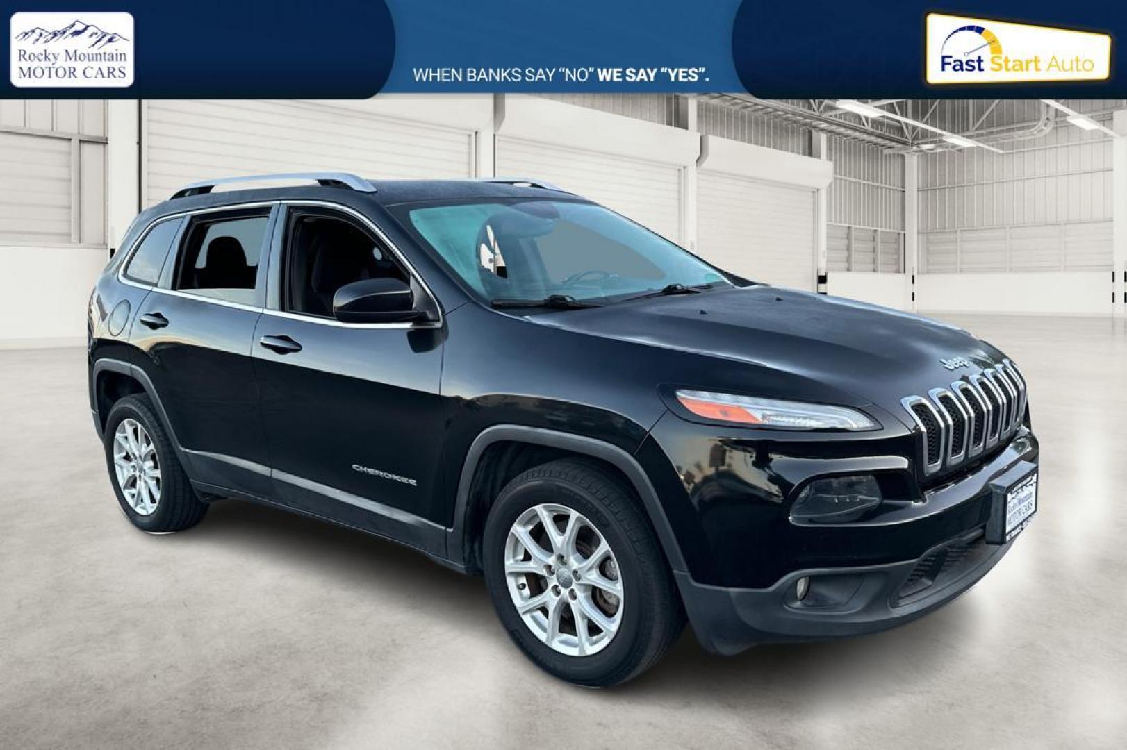 2015 Black Jeep Cherokee Latitude FWD (1C4PJLCB7FW) with an 2.4L L4 DOHC 16V engine, 9-Speed Automatic transmission, located at 7755 State Street, Midvale, UT, 84047, (801) 753-9063, 40.610329, -111.890656 - Photo#0