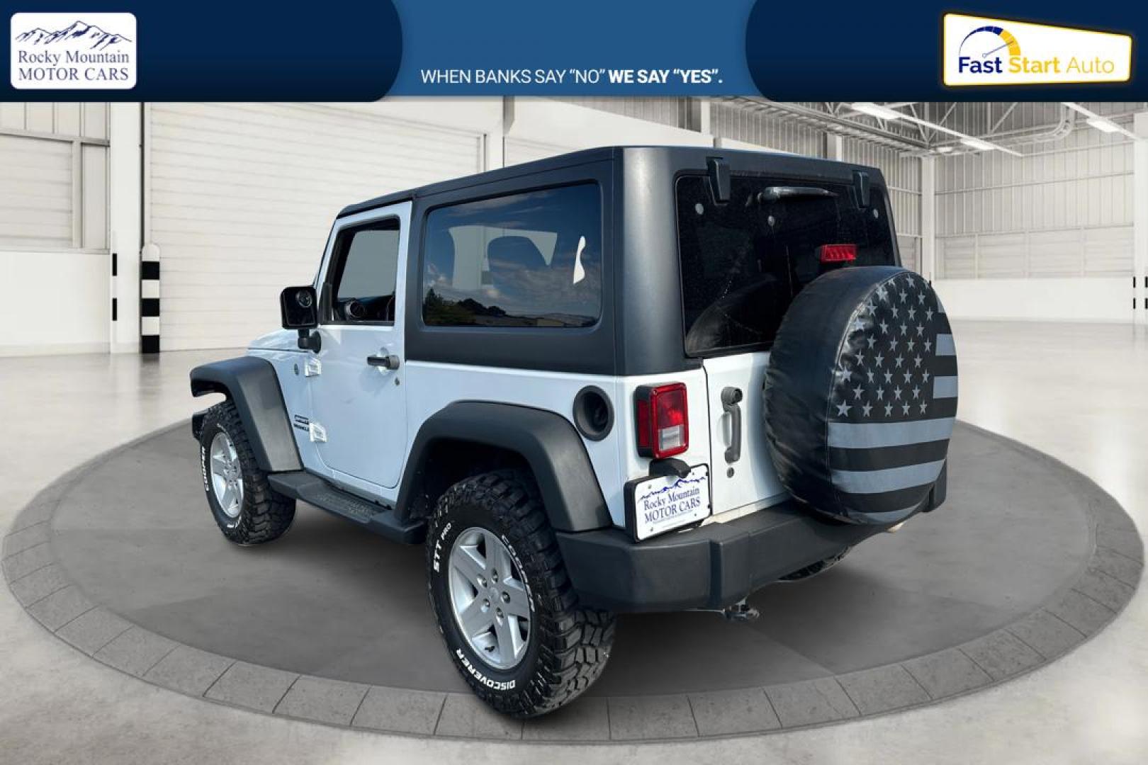 2015 White Jeep Wrangler Sport 4WD (1C4AJWAG2FL) with an 3.6L V6 DOHC 24V FFV engine, Automatic, 5-Spd transmission, located at 767 S State Road, Pleasant Grove, UT, 84062, (801) 785-1058, 40.354839, -111.736687 - Photo#4