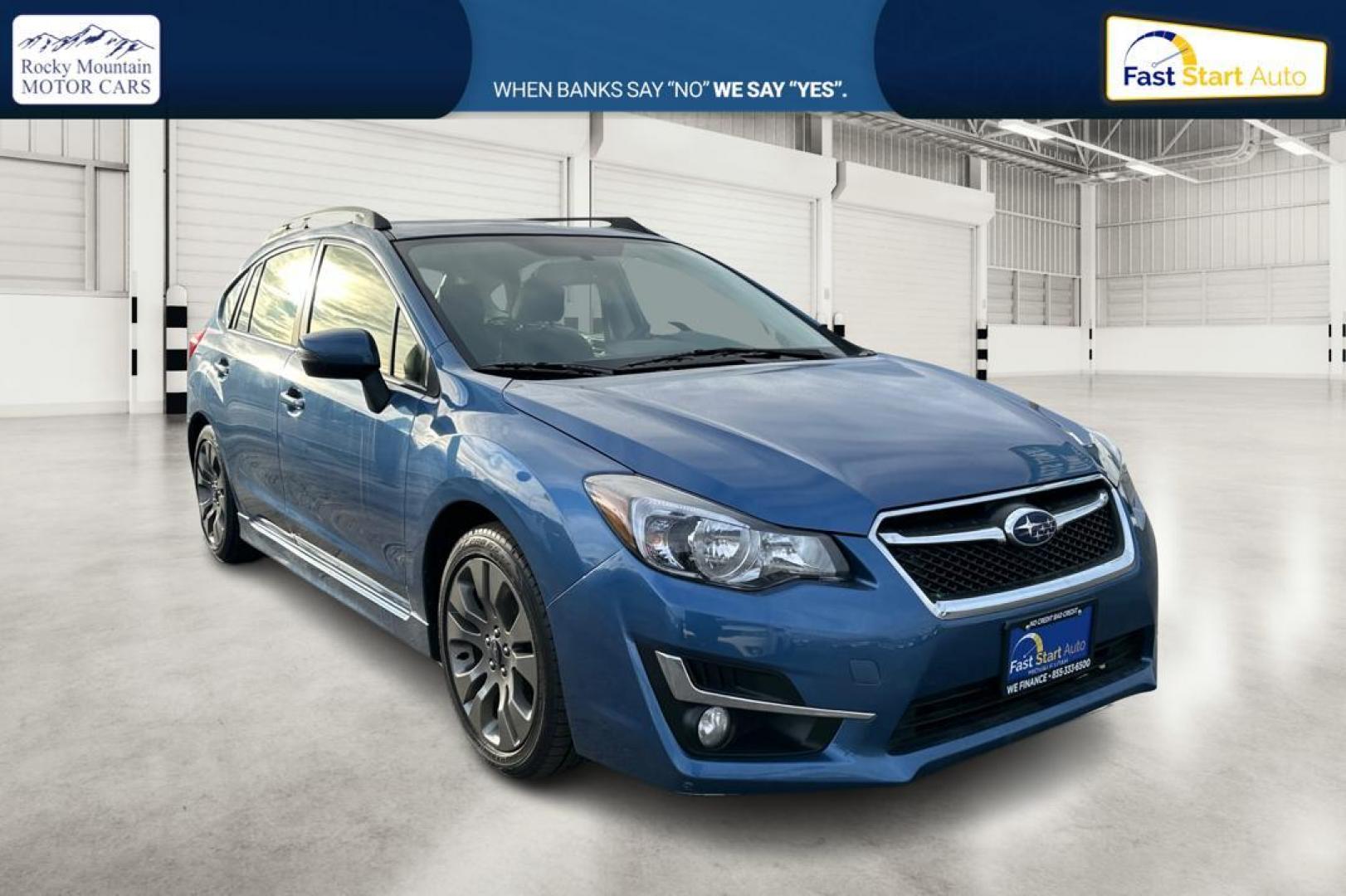 2015 Blue Subaru Impreza 2.0i Sport Limited PZEV 5-Door (JF1GPAW69F8) with an 2.0L H4 DOHC 16V engine, Continuously Variable Transmission transmission, located at 7755 State Street, Midvale, UT, 84047, (801) 753-9063, 40.610329, -111.890656 - Photo#0
