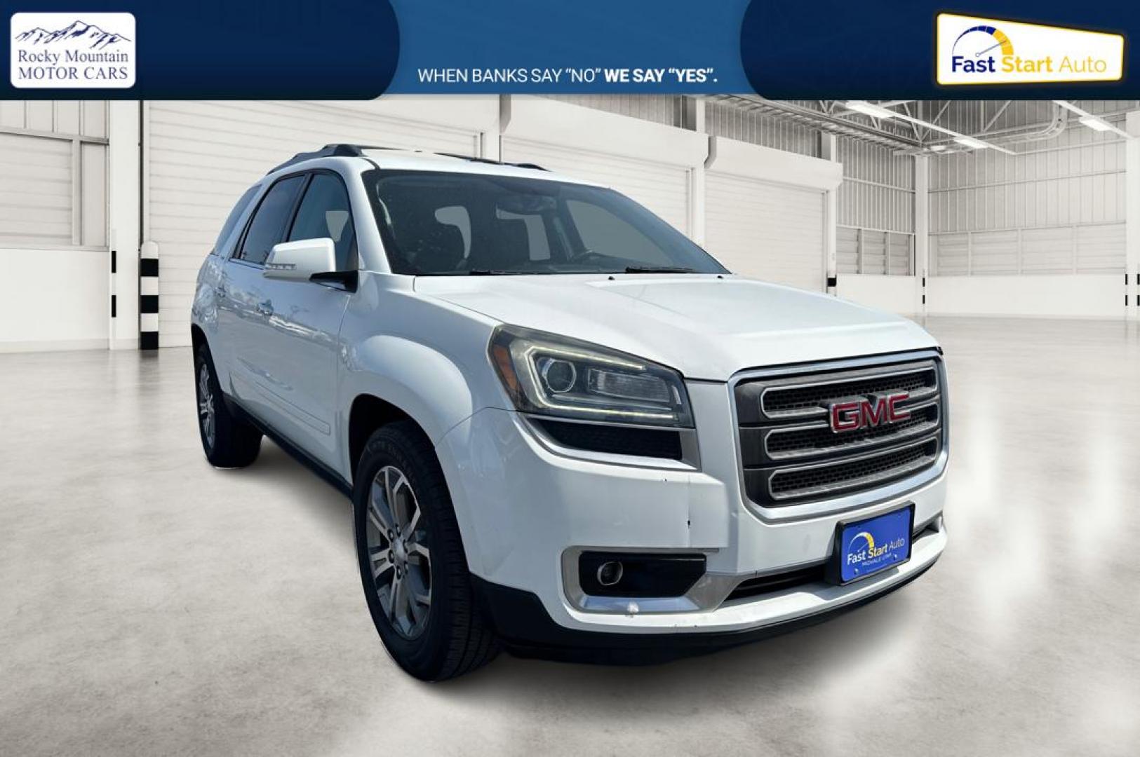 2016 White GMC Acadia SLT-1 FWD (1GKKRRKD6GJ) with an 3.6L V6 DOHC 24V engine, 6A transmission, located at 7755 State Street, Midvale, UT, 84047, (801) 753-9063, 40.610329, -111.890656 - Photo#0