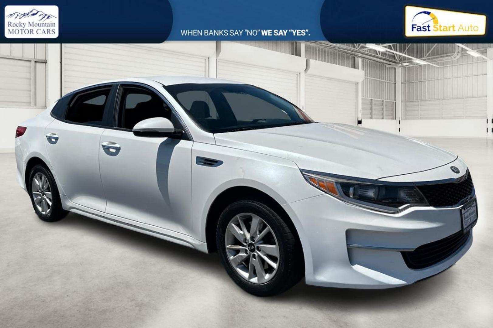 2016 White Kia Optima LX (KNAGT4L37G5) with an 2.4L L4 DOHC 16V engine, 6A transmission, located at 7755 State Street, Midvale, UT, 84047, (801) 753-9063, 40.610329, -111.890656 - Photo#0