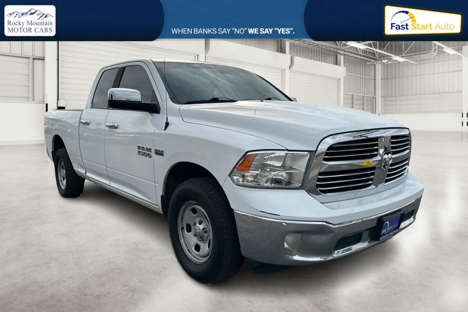 2016 White RAM 1500 SLT Quad Cab 4WD (1C6RR7GTXGS) with an 5.7L V8 OHV 16V engine, 6A transmission, located at 7755 State Street, Midvale, UT, 84047, (801) 753-9063, 40.610329, -111.890656 - Photo#0