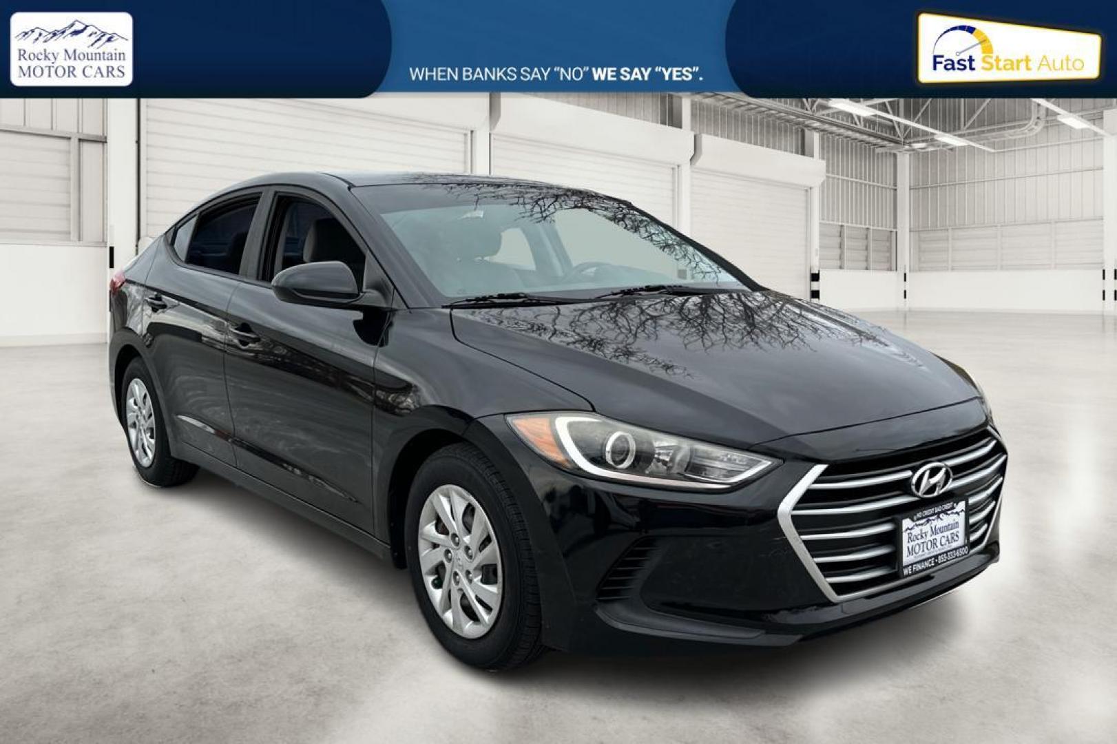 2017 Black Hyundai Elantra SE 6AT (KMHD74LF5HU) with an 1.8L L4 DOHC 16V engine, 6A transmission, located at 7755 State Street, Midvale, UT, 84047, (801) 753-9063, 40.610329, -111.890656 - Photo#0