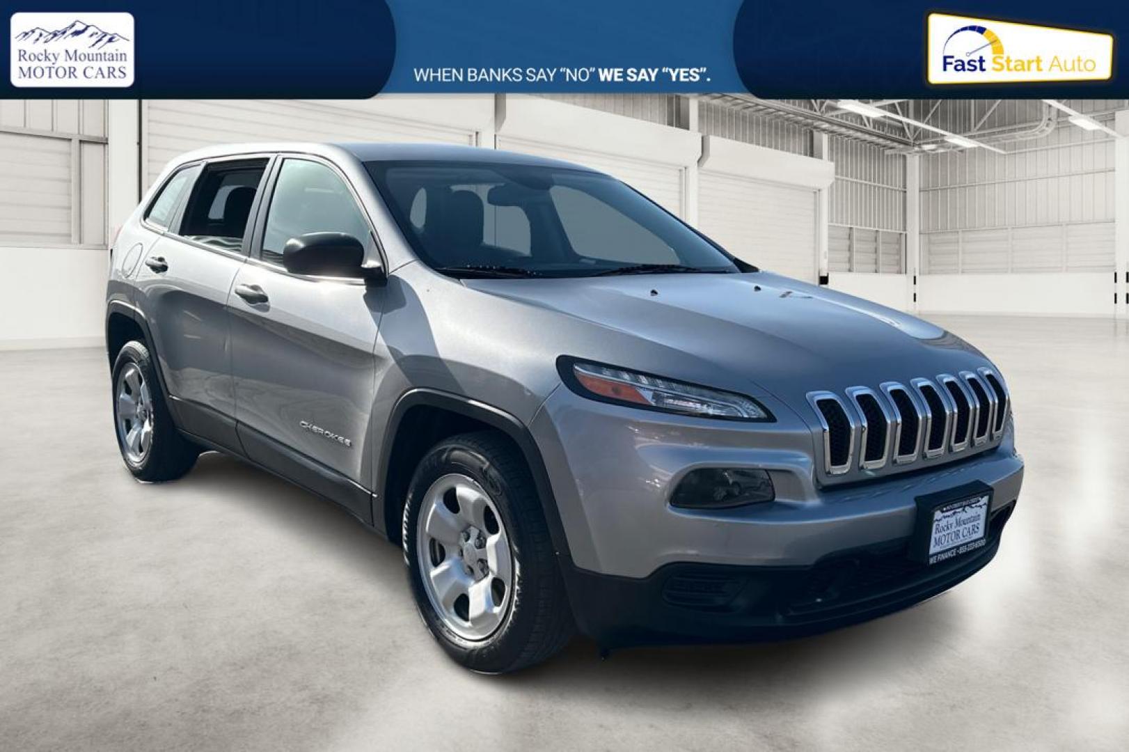 2017 Silver Jeep Cherokee Sport FWD (1C4PJLAB0HW) with an 2.4L L4 DOHC 16V engine, 9A transmission, located at 7755 State Street, Midvale, UT, 84047, (801) 753-9063, 40.610329, -111.890656 - Photo#0