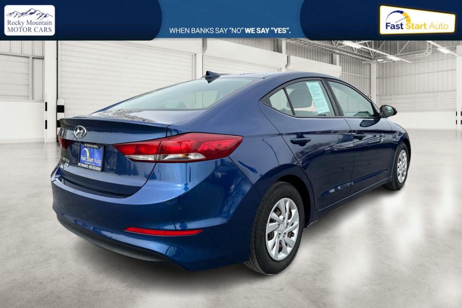 2018 Blue Hyundai Elantra SE 6AT (5NPD74LF1JH) with an 1.8L L4 DOHC 16V engine, 6A transmission, located at 7755 State Street, Midvale, UT, 84047, (801) 753-9063, 40.610329, -111.890656 - Photo#2