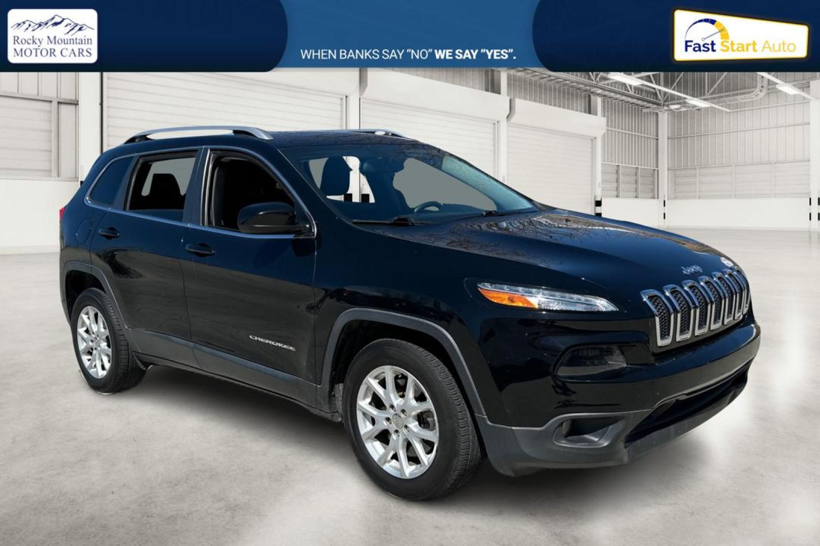 2018 Black Jeep Cherokee Latitude FWD (1C4PJLCB3JD) with an 2.4L L4 DOHC 16V engine, 9A transmission, located at 767 S State Road, Pleasant Grove, UT, 84062, (801) 785-1058, 40.354839, -111.736687 - Photo#0