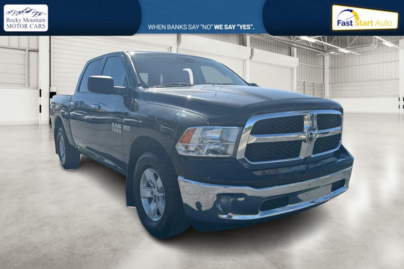 2018 Black RAM 1500 SLT Crew Cab SWB 4WD (1C6RR7LT4JS) with an 5.7L V8 OHV 16V engine, 8A transmission, located at 7755 State Street, Midvale, UT, 84047, (801) 753-9063, 40.610329, -111.890656 - Photo#0