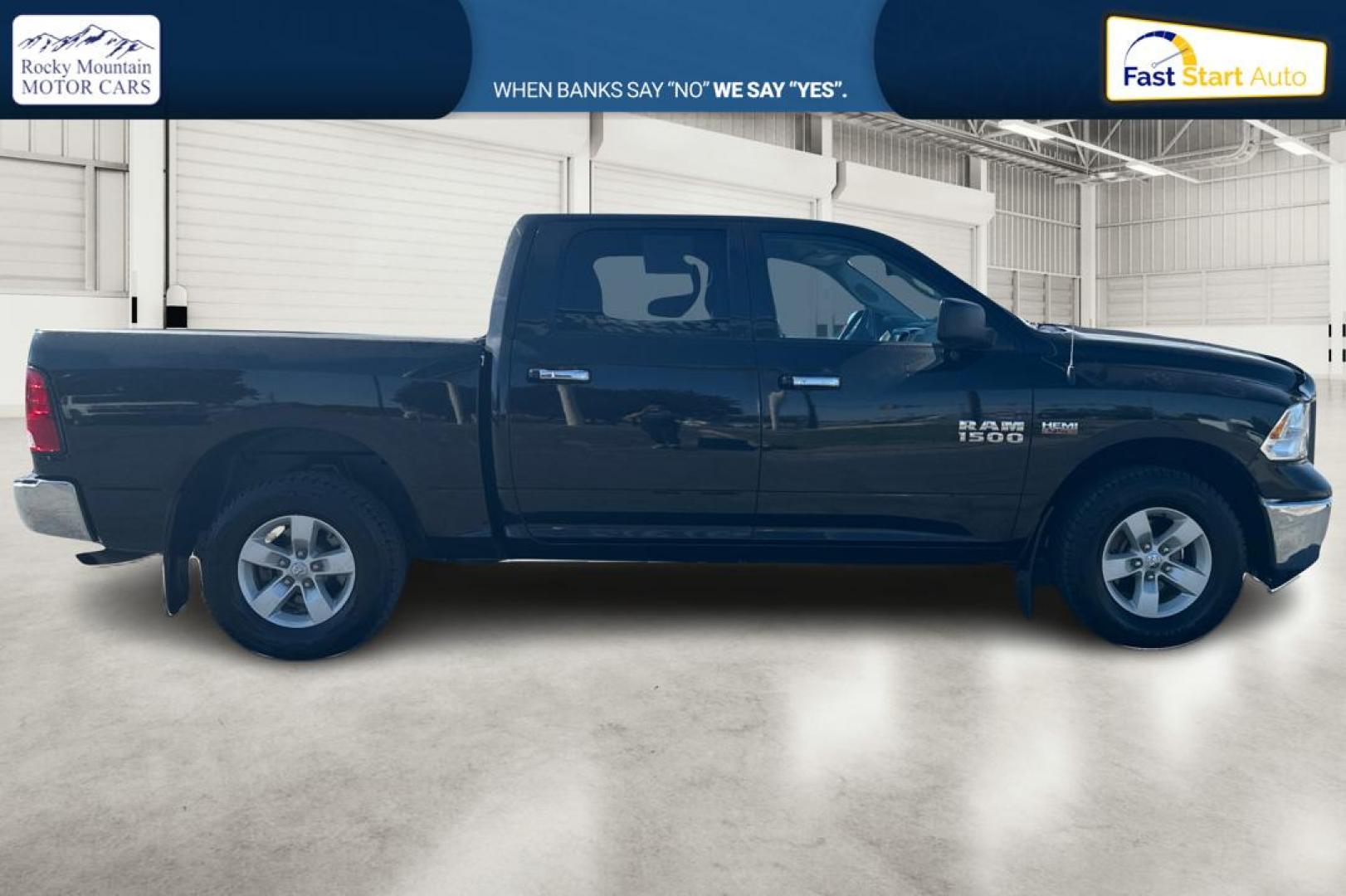 2018 Black RAM 1500 SLT Crew Cab SWB 4WD (1C6RR7LT4JS) with an 5.7L V8 OHV 16V engine, 8A transmission, located at 7755 State Street, Midvale, UT, 84047, (801) 753-9063, 40.610329, -111.890656 - Photo#1